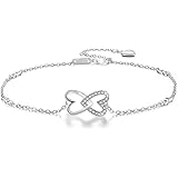 Madeone 925 Sterling Silver 14K Gold Plated Cubic Zirconia CZ Stone Love Heart Anklet Bracelet Adjustable Foot Ankle Jewelry 