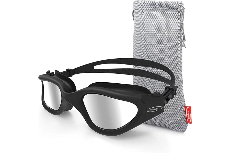 Emsina Swim Goggles, Polarized Swimming Goggles for Adult | Mirrored Lenses for Crystal-Clear Vision,Anti-Fog, Leakproof Sili