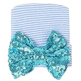 (アイム)iiniim　新生児　赤ちゃん　キラキラ蝶結び飾り　帽子　大きな弓　弾性　調節可　ストライプ　パターン　撮影道具　出産祝い　可愛い　ドット　プレゼント ブルー free