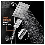 DreamSpa Ultra-Luxury 9" Rainfall Shower Head / Handheld Combo. Convenient Push-Button Flow Control 