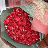 赤薔薇ゴールドラメ50本の花束 クリスマス、お誕生日、お祝いにお届け。 レッドローズ・赤バラ・赤いばらにゴールドラメ付き