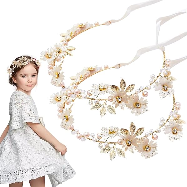 FRIUSATE Flower Girl Headpiece with Wedding Hair Pins, 3 Pcs 