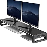 VAYDEER モニター台 USB 3.0 ディスプレイ 台 pc モニタースタンド パソコン台 机上台 卓上 高速データ転送 キーボード収納 プリンタ台 アルミ製 ブラック 幅54cm