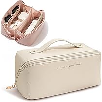 化粧品バッグ 大容量 二重層 ハンドルつき 化粧ポーチ PU 防水 白 化粧品バッグ 大容量 二重層 ハンドルつき 化粧ポーチ PU 防水 白 楽天