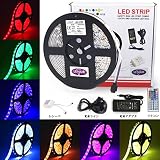 LETOUR LEDテープライトスーツ LED５Ｍイルミネーションライト高輝度RGB発光44キーリモコン操作12Vの電源アダプタ付 両面テープ フレキシブルテープライティングテープライト 家 バー レ