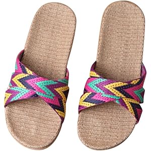 [Wazaza] 室内履き替え サンダル ルームシューズ スリッパ 麻が呼吸するスリッパ お洒落で快適 リネンスリッパ ベーシック ボーダー 来客用 室内 麻