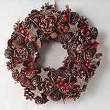 XmasリースM35cm【レッドコーン＆白樺＆スター＆コッパーラメ】ご家庭や店舗様のクリスマスデコレーションに！クリスマスギフトにも最適♪