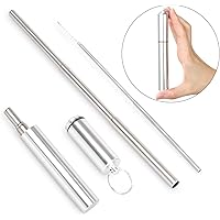 再利用可能ステンレスストロー 折り畳みストロー、金属キーホルダーケースと伸縮クリーナーブラシを備え、家庭、オフィス、バー、旅行に適しています