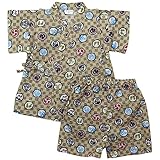 《盛夏 甚平》(ジンベイ) 日本製ベビー男児 リップル生地和柄甚平スーツ 95cm /ベージュ NO.OG-75548