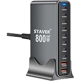 800W 充電器 【 GaNFastⅢ 10ポート 2*単口140W 1.5m電源ケーブル】 PD3.0対応【PSE技術基準適合】 10ポート 2*140W常時対応 8USB-C＆2USB-A GaNFastⅢ(窒化ガリウム) 複数ノートPCに急速充