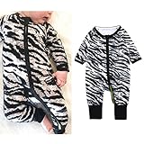 Liebeye 赤ちゃんンジャンプスーツ　新生児　ユニセックス　かわいい　ソフトコットン　ロングジッパー　クロージャーロンパー　アウトドア　洋服 ゼブラ模様 73CM