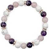 { Georgiadis } - 8mm Bead Amethyst, Rose Quartz and Howlite Real Natural Genuine Stones with 18K Gold Plating, Beautiful Gems