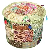 Stylo文化エスニックボヘミアンパッチワークPoufカバーラウンドパッチワーク刺繍Pouffe Ottomanカバーグリーンコットンフローラル従来家具Footstool Seatパフカバー(16 x