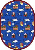 Joy Carpets Kid Essentials Language & Literacy Oval Bookworm Rug Blue 7'8 x 10'9 [並行輸入品]