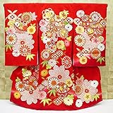 【毬に花紋・金駒刺繍・赤】 女児　初着　祝着 のしめ 産着 女の子のお宮参り着物 高級 フードセットプレゼント付