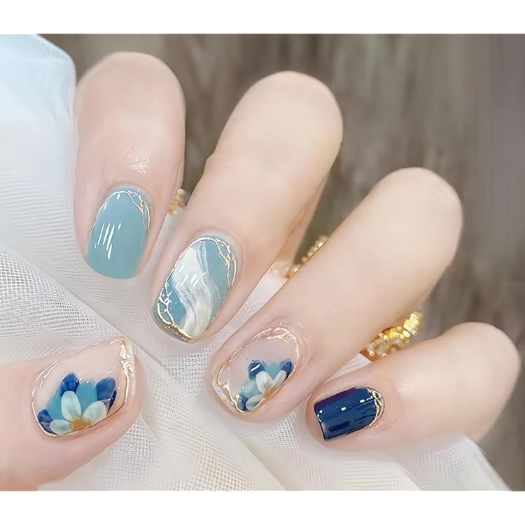 お急ぎ便B♥ ネイルチップ 水色ネイル メンカラネイル ツイード フレンチ