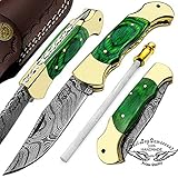グリーンウッド7.5 " Hand Madeダマスカススチール真鍮ダブルBloster折りたたみポケットナイフwith Backロック100 % prime品質