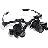 Phoenix メガネ型ルーペ【10倍＆15倍＆20倍＆25倍】4種類レンズ／ハンズフリー／LEDライト2つ／ヘッドバンド付き＜長期保証45日間＞拡大鏡 ルーペ