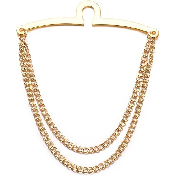 Amazon | ストライプが効いたタイピン-チェーン付き/ゴールドの