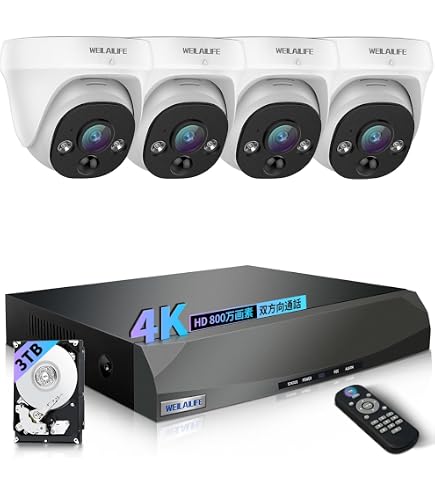 Amazon.co.jp: 【4K800万画素・ 双方向通話】 OOSSXXドーム型 有線 4台