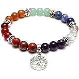 Jovivi 7 Chakra Gemstone Tree of Life/Om Healing Crystal Bracelets Natural Stone Round Beads Bracelet for Yoga Energy Balanci