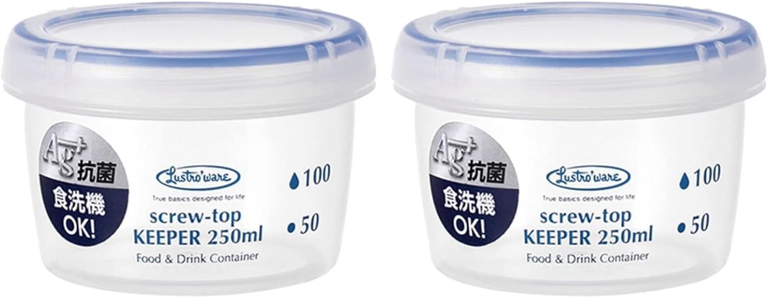 岩崎工業 ラストロウェア スクリュートップキーパー 250ml 浅型 2個セット 強力密封 Ag 抗菌 レンジ対応 食洗機対応 目盛付き 直径9.1×高さ6cm