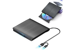 BRJR 外付けDVDドライブ 高速処理 8XDVD& 24XCD 光学ドライブ外付け 読取/書込可 バスパワー USB 2.0/3.0&Type-C両接続 外付けCDドライブ (ブラック)