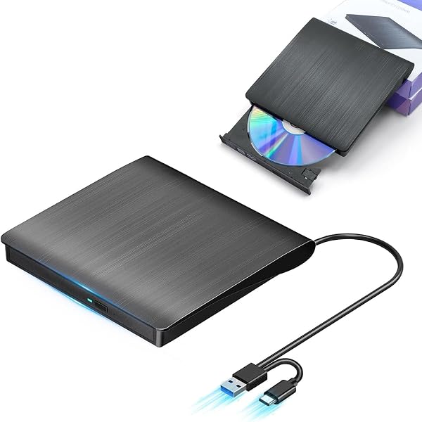 BRJR 外付けDVDドライブ 高速処理 8XDVD& 24XCD 光学ドライブ外付け 読取/書込可 バスパワー USB 2.0/3.0&Type-C両接続 外付けCDドライブ (ブラック) - 1