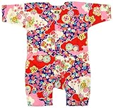 【雲どりに花・赤ピンク紫】 お祭りロンパース 赤ちゃん用 お祭り衣装　男女兼用 義若オリジナル商品