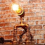 Ywyun LOFT産業風パイプ鉄ランプ、レトロ調光可能なベッドサイドのランプ、装飾的なテーブルランプE27カフェバー ( Color : Gold )