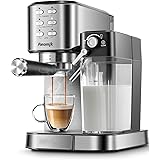 Aeomjk Espresso Maker 自動なミルク泡立て器付きのシックスインワンエスプレッソマシン、20Bar水ポンプエスプレッソ、カプチーノ、ラテ、コーヒーメーカー、1L取りはずし式水タンク付き、家庭でのご利用にぴったりです、ステンレススチー