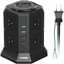 Amazon.co.jp: TOPREK 電源タップ 縦型コンセント 延長コード 3m