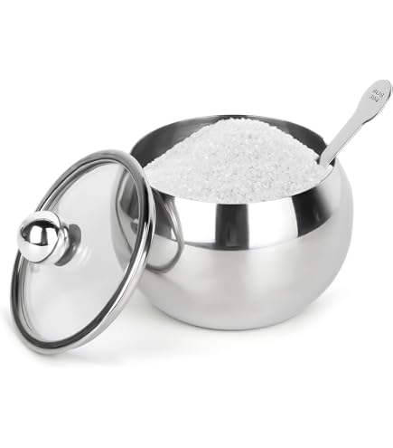 10.5oz Gold Stainless Steel Sugar Bowl With Lid & Spoon - Drum Shape, Glass Lid, 300ml - View #5