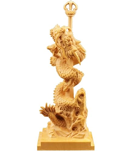 Amazon｜乗龍観音立像 龍と観音 匠の木彫り黄楊木製 (17cm×7cm×6cm