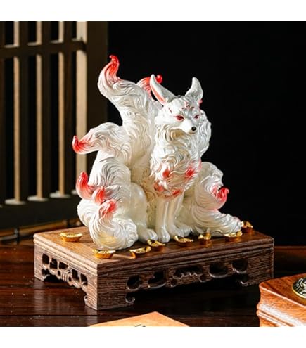 Amazon.co.jp: 九尾の狐 台座付き 九尾狐 置物 玄関 飾り 縁起物