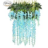 12パック3.6フィート/ Piece人工フェイク藤のつるRatta Hanging Garlandシルク花文字列ホームパーティー結婚式装飾 ブルー