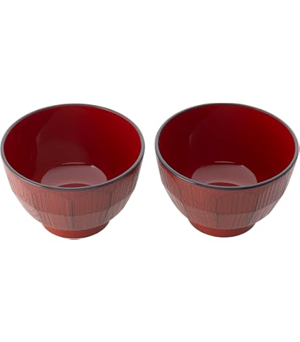 Amazon.co.jp: 山中塗 レンジ 欅千筋杢目 汁椀 ペアセット 帯黒&帯朱