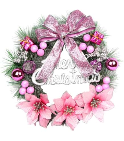 Prelit Christmas Hoop Wreath With Lighted House - Pink Holiday Decor (24 Inch Diameter)