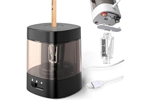 電動鉛筆削り 入学準備 電動シャープナー 非充電式 6-8mm鉛筆 乾電池/USB 2A電源供給 充電不可 デッサン鉛筆 小学生 色鉛筆 デッサン 美術 (ブラック)