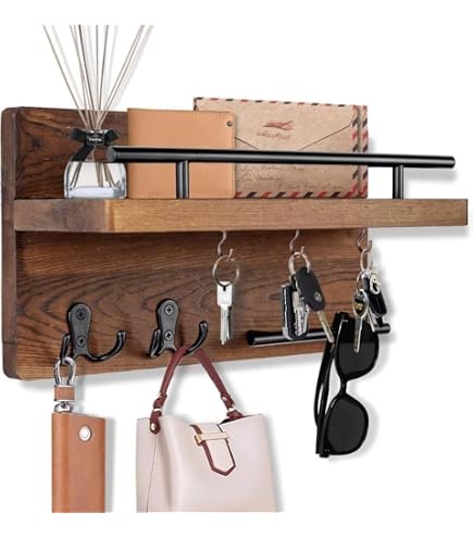 Amazon.co.jp: WODECASA キーフック 壁掛け 5連 キーハンガー 木製