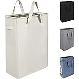 Chrislley ランドリーバスケット ランドリー収納ランドリーボックス 洗濯かご スリムボックス 脱衣かご 洗濯物入れ 雑貨収納 持ち手付き 取っ手付き 折りたたみ 防水 オックスフォード 大容量 39×20×56cm (ベージュ)