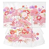 女の子初着 お宮参り着物 ポリエステル 白 花車に芍薬