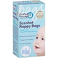 babyU Scented Nappy Bags | Convenient nappy disposal | Neutralises nappy odour | Hygienic tie handles | 200pk