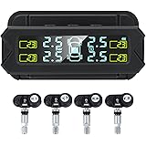 ROWCES タイヤ空気圧監視システム、5つのアラームモードを備えたソーラーパワーTPMS、自動バックライトLCDディスプレイ、4つのセンサー0-67 PSI