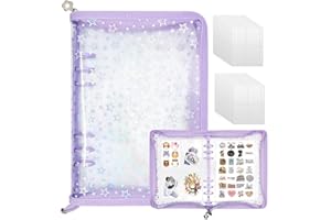 シール 手帳 透明 大きめ A5 収納バインダー 星柄シールバインダー女の子 はがせる ステッカー収納アルバム 収集・整理・展示に 詰め替え可能 シール収納 透明スリーブ20枚 付き-パープル [並行輸入品]