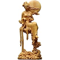 中国製彫り物　年代物 Amazon.co.jp: 18cm中国の妖精嫦娥月の兎中秋節木彫りの