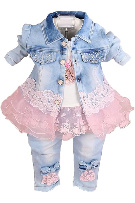 YAO Baby Girls Denim Clothing Sets 3 