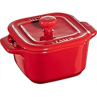 staub ストウブ 「 スクエア ココット ペア チェリー 8cm 2個セット 」 セラミック 耐熱 保存 容器 電子レンジ対応 【日本正規販売品】 La Cocotte Square 40511-098