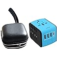 OceanWave B07X Universal Travel Adapter with 3 USB & 1xType-C 3.4A Charger, 1 piece (Blue)