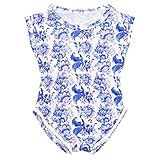 sakulalaベビー ロンパース プリント ボタン付き ボディスーツ 花柄 キッズ 赤ちゃん ガールズ ブルー